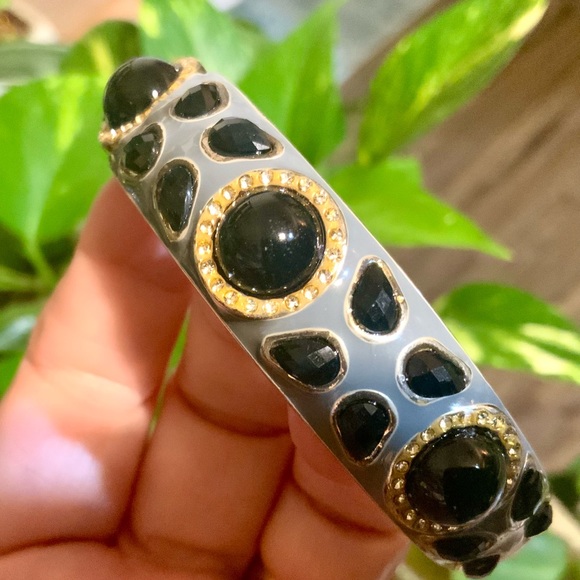SEQUIN Jewelry - SEQUIN BRACELET ENAMEL JEWELED BANGLE -HINGE CUFF  ⭐️BLK/CHARCOAL COMBO⭐️NWOT